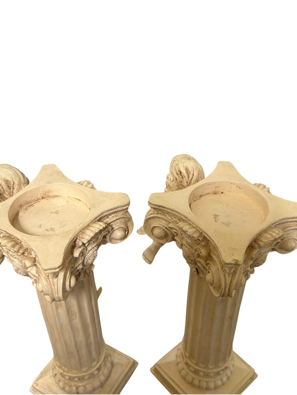 Vintage Resin Cherub Column Pedestal Candle Holders Pair 8.5” Neo Baroque - Picture 7 of 7